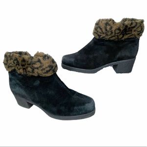 la CANADIENNE Vintage Y2K Suede Leather Leopard Trim Heeled Booties Boots 7.5